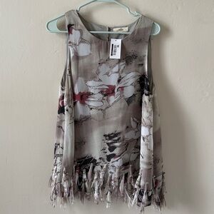 Fab'rik Entro Gray Abstract Floral top with fringe size medium